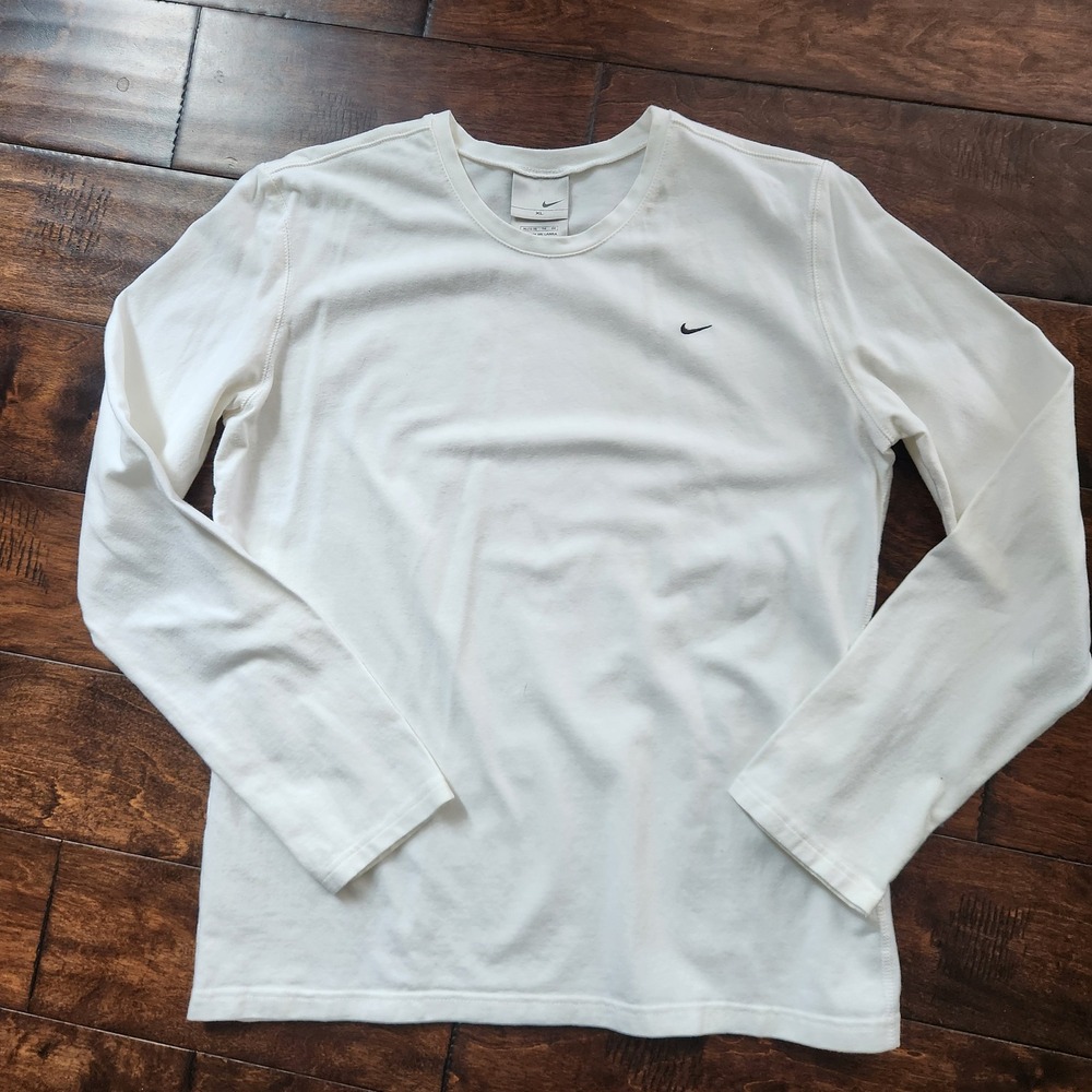 VTG 2007 Nike Women White Long Sleeve T-Shirt Open Cuff Embroidered Swoosh F7 XL
